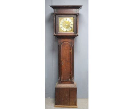 18th century oak cased 30 hour long case clock by Evans and Son of Salop.  brass dial with silvered chapter ring, subsidiary 