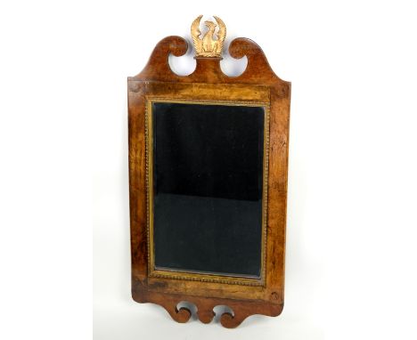 19th century mahogany fret framed mirror with phoenix finial, 78cm x 40cm  .    Variation of colour . Overall condition good,