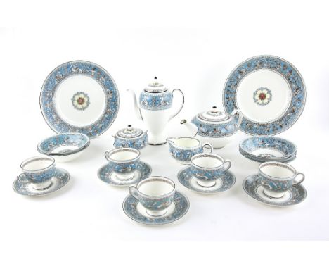 Wedgwood Florentine turquoise part dinner service, pattern number W2714, to include coffee pot and teapot, milk jug, and suga