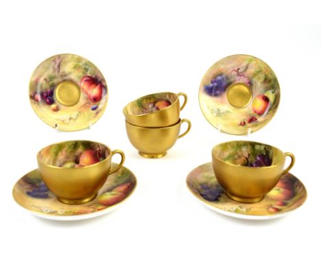 Royal Worcester set of four cabinet cups and saucers signed Ricketts (William Ricketts active 1877 - 1930's), date marks some