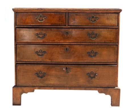 Late 18th/early 19th century walnut chest with two short over three long drawers, on later bracket feet, 90cm x 95cm .    