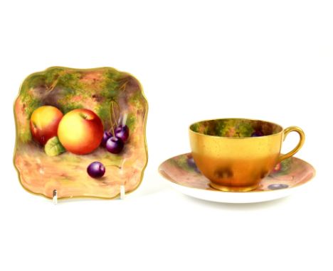 Royal Worcester Square bowl painted with fruit, signed E Townsend, (Edward Townsend Active 1918- 1971), date mark 1936. 11cm 