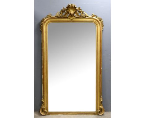 19th century gilt framed and gilt gesso over-mantle mirror, with foliate finial, 80cm x 103cm..    Various losses to gesso, t