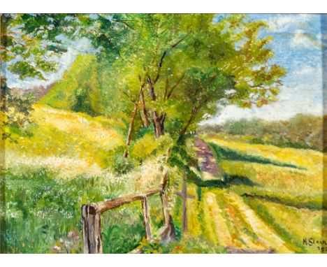 H. Steiner. Sign. und 1927 dat. Sommerliche Landschaft mit altem Weg. Öl/Ktn. 12 x 16 cm. R