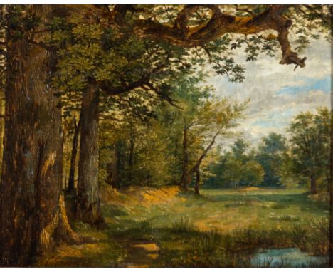 Caspar Scheuren. 1810 - Aachen - 1887. War Mitbegründer der Künstlervereinigung "Malkasten". Sign. Besonnte Lichtung in einem