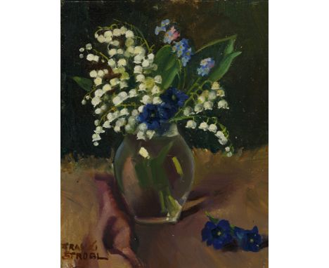 Franziska (Franzi) Strobl. 1915 Leoben - 2005 Alberschwende. Studierte u.a. an der ABK Wien. Sign. Blumenstrauß mit Maiglöckc