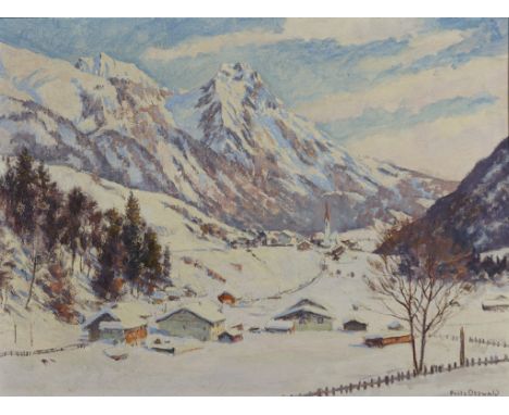 Fritz Osswald. 1878 Zürich - 1966 Starnberg. Sign. Verso sign. und bet. "Pettneu a. Arlberg". Besonnte Winterlandschaft. Öl/H