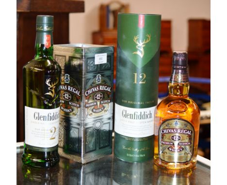 GLENFIDDICH 12 YEAR OLD SINGLE MALT SCOTCH WHISKY WITH PRESENTATION BOX - 70CL, 40% VOL &amp; CHIVAS REGAL 12 YEAR OLD BLENDE