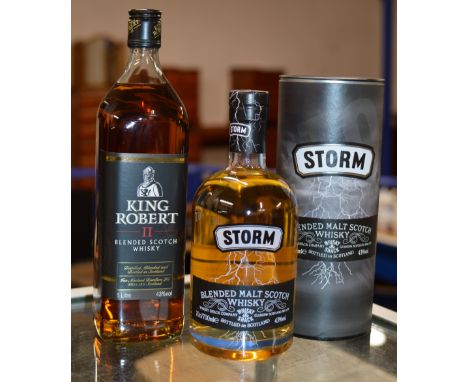 STORM BLENDED MALT SCOTCH WHISKY, WITH PRESENTATION BOX - 70CL, 43% VOL &amp; KING ROBERT II BLENDED SCOTCH WHISKY - 1 LITRE,
