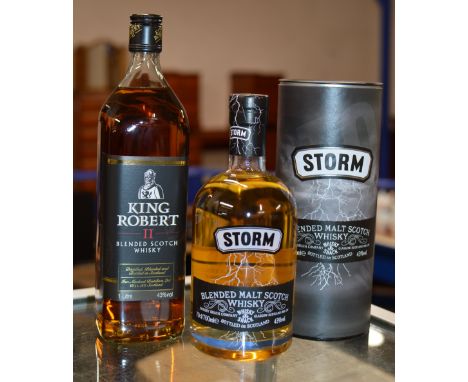 STORM BLENDED MALT SCOTCH WHISKY, WITH PRESENTATION BOX - 70CL, 43% VOL &amp; KING ROBERT II BLENDED SCOTCH WHISKY - 1 LITRE,