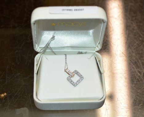 MACY'S AMERICAN 14K YELLOW &amp; WHITE GOLD DIAMOND CHIP PENDANT &amp; CHAIN - APPROXIMATE WEIGHT = 1.5 GRAMS     