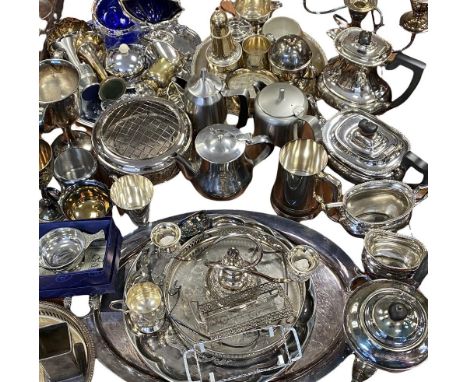 EPNS FOUR PIECE TEA SERVICE, two-handled oval tray, other trays and a large assortment of other plated ware, ETC
