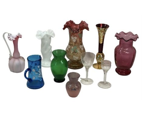 19TH CENTURY &amp; LATER GLASSWARE, 10 PIECES to include an air twist stem drinking glass with polished pontil, 13.25cms H, p