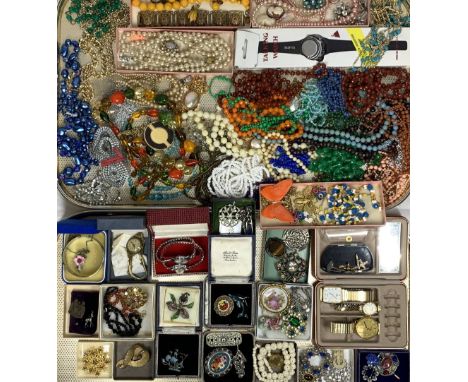 VINTAGE &amp; LATER MAINLY COSTUME JEWELLERY &amp; WATCHES to include micro mosaic, Miracle, silver and enamel, gilt metal an