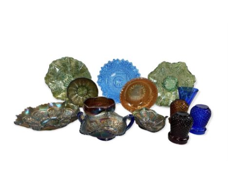 GLASSWARE - Carnival and other colourful glassware including moulded night light holders, 13 pieces