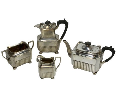 VICTORIAN 3 PIECE SILVER TEA SERVICE - with later near matching coffee pot, Birmingham 1892 and Sheffield 1916, Makers Elking