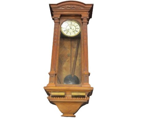 GUSTAV BECKER WALNUT CASED VIENNA TYPE WALLCLOCK - 112cms H, twin weight pendulum driven with Roman numerals to the dial with