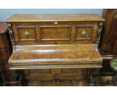 A VICTORIAN WALNUT CASED UPRIGHT PIANO BY SCHIEDMAYER RETAILED BY CRAMER WOOD AND CO DUBLIN the rectangular panelled top engr