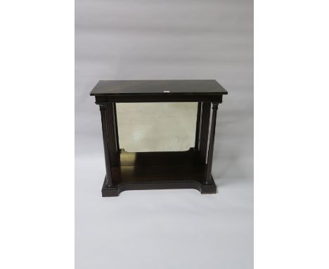 A PAIR OF REGENCY STYLE ROSEWOOD AND MAHOGANY FRAMED CONSOLE TABLES the rectangular top above a recessed frieze with beaded r