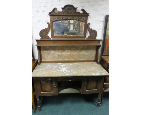 LATE 19TH CENTURY MAHOGANY FRAMED DRESSING TABLE the raised superstructure with a rectangular framed bevelled plate between s