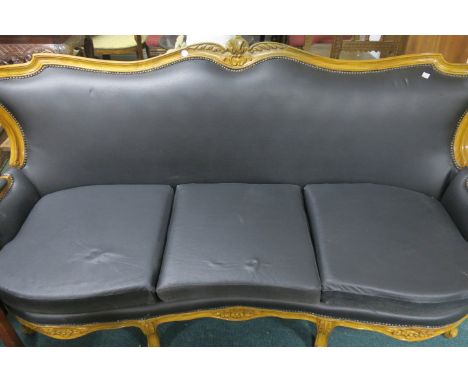 A ROSEWOOD AND UPHOLSTERED THREE SEAT SOFA WITH TWO SEATER SOFA ENSUITE, the serpentine top rail above an upholstered panelle