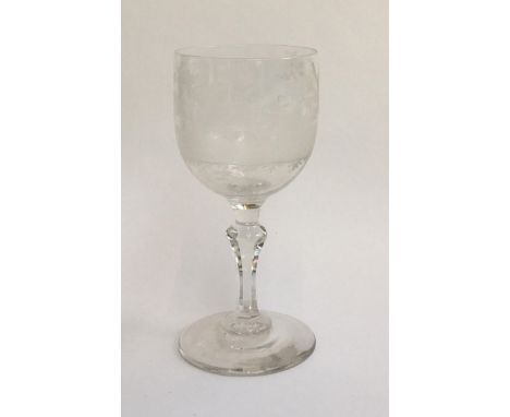 A 19th century wine glass, etched with stag hunting scene, 18.5cm high 