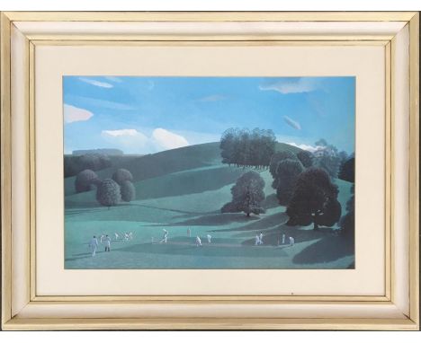 Local interest: by and after David Inshaw, 'The Cricket Game' 1976, lithograph of a match played at Little Bredy, numbered 24