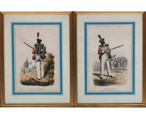 After E. Hull, two colour plates, 'Costume of The British Army', 1828 London, 3rd Regiment Foot Guards, each 28x19cm; togethe