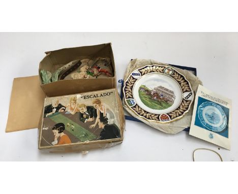 A boxed Escalado racing game; together with a Bi-Centenary Derby Plate from Spode 