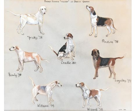 Fox hunting interest, Eridge Hounds 'Walked at Beech Green', watercolour and gouache, initialled GMK 1980, each 48.5x56cm (2)