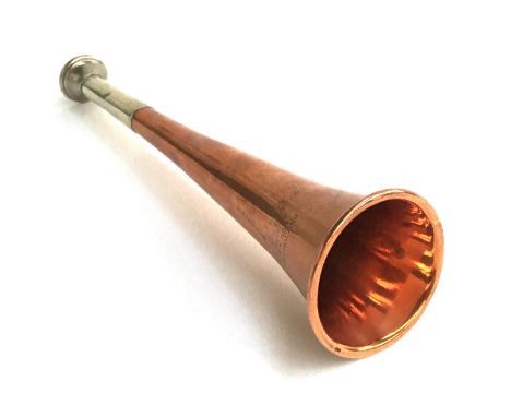 A Swaine &amp; Adeney copper hunting horn, with nickel silver mouthpiece, stamped 'Swaine &amp; Adeney, London, Proprietors o