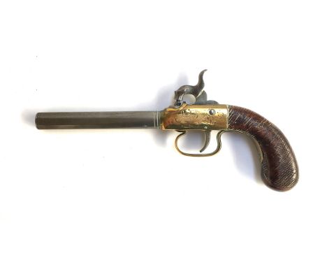 A mid-18th century percussion pistol, brass fittings marked BP, with maker's mark, the octagonal barrel 5" long