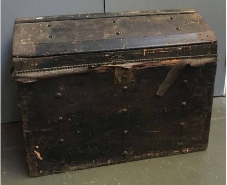 An Alex Mearns Trunk &amp; Harness Maker, Aberdeen, late Victorian pine canvas and leather domed travel chest with brass stud