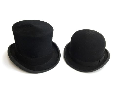 A Gent's Lock &amp; Co black hunting top hat together with a Christy's ladies hunting bowler, 7 1/8 