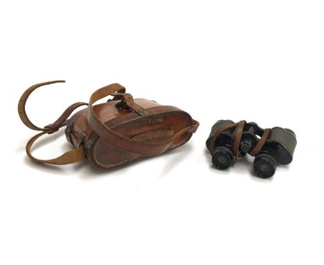 A pair of 'Special' 8X OG27 binoculars, in hard leather case, bearing broad arrow 