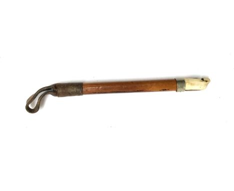 An interesting hunting whip, possibly for Beagling with bamboo shaft, metal collar and antler whistle, 27cmL 