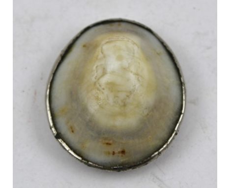 A LATE 19TH CENTURY SNUFF BOX fashioned from a shell, 5cm 