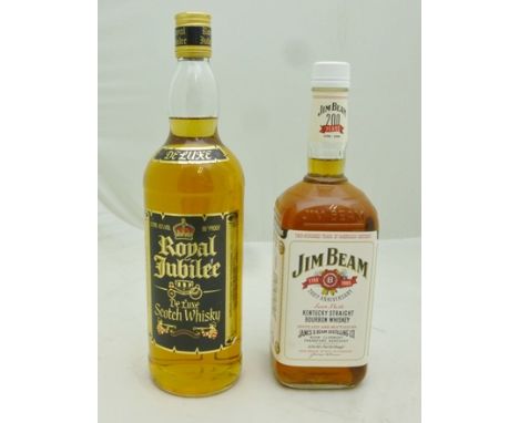 ROYAL JUBILEE Deluxe Scotch Whisky, 1 bottle JIM BEAM Kentucky Bourbon, 200 yrs. 1795-1995, 1 bottle (2) 