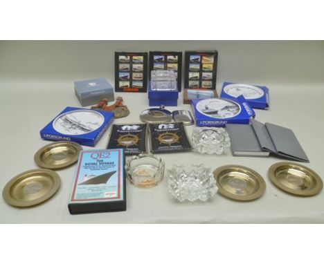 A COLLECTION OF CRUISE LINER MEMORABILIA including Porsgrund Norway dating back to 1992 and 1994 commemorating QE II boxes of