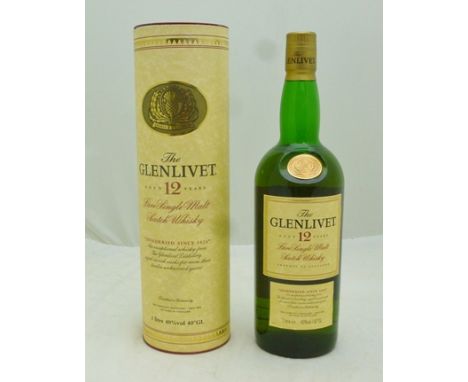 THE GLENLIVET PURE SINGLE MALT SCOTCH WHISKY aged 12 years, 40%, 1 litre in presentation tube 