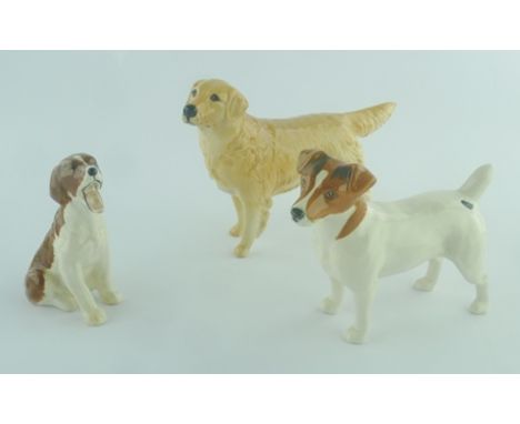 A COLLECTION OF BESWICK CERAMIC FIGURES OF DOGS comprising; a Jack Russell, Springer Spaniel, Long Coated Golden Retriever (3