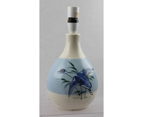 A "HOLKHAM POTTERY" LAMP BASE of tear drop form, painted with duck in flight decoration, 22cm high 