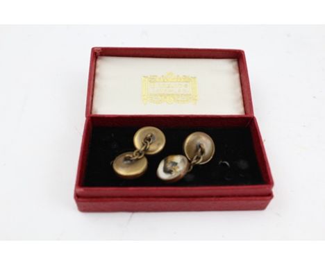 A PAIR OF ESSEX CRYSTAL DESIGN CUFFLINKS, having hound head decoration, chain link type, in "Harrods" presentation box 