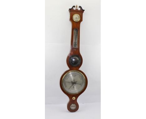 J. DELLA TORRE - PERTH A 19TH CENTURY MAHOGANY CASED BAROMETER, having calibrated silvered dial 20cm, fitted hydrometer and t