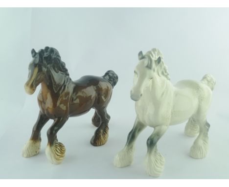 A BESWICK CERAMIC SHIRE STALLION, colour bay and similar GREY SHIRE STALLION (2) 