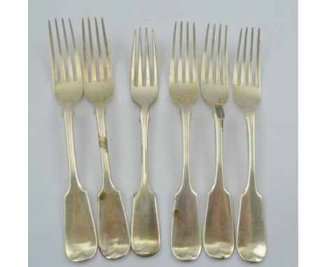 CHAWNER & CO. FIVE MID 19TH CENTURY "FIDDLE" PATTERN DESSERT FORKS, London 1872, combined weight 264g., together with a SILVE