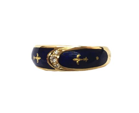 FABERGE A gold 18 kt ring signed FABERGE Addorned by blu enamel and central brilliant . Grs 6,73