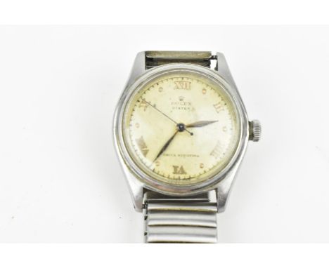 A gents stainless steel Rolex Oyster, shock resisting wristwatch, ref 4444, circa 1945, with signed circular silvered dial ha