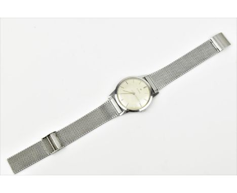 A Zenith gents stainless steel manual wind wristwatch, with silvered dial having baton markers and centre seconds, the moveme