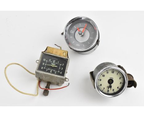 A group of three car clocks to include a square Jaeger CD 250000.  That would have been in a 1950s MG Magnett, together with 